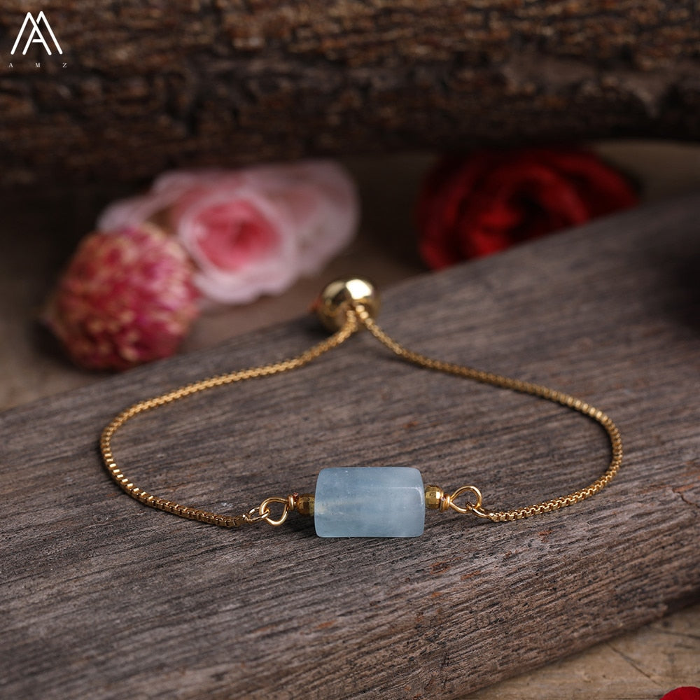 Natural Smooth Gemstone With Gold Chains Bracelet