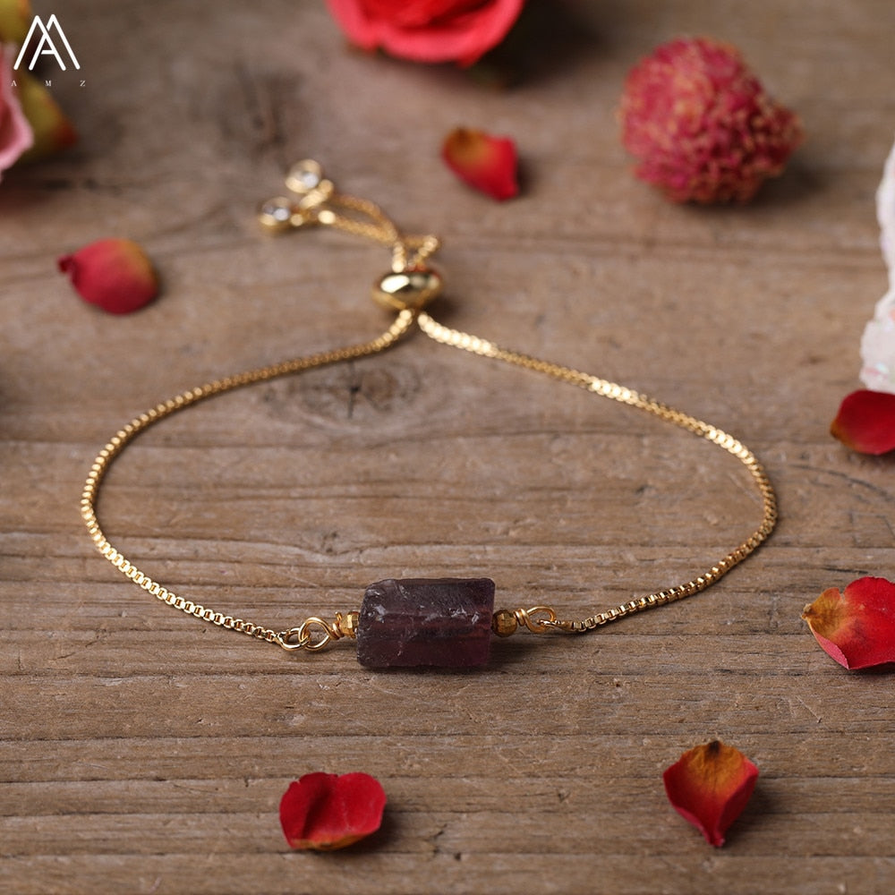 Natural Smooth Gemstone With Gold Chains Bracelet