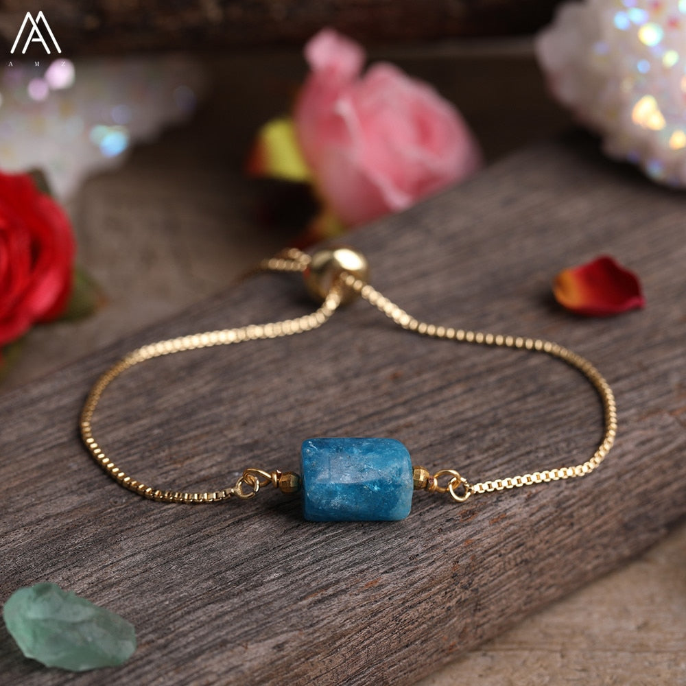 Natural Smooth Gemstone With Gold Chains Bracelet