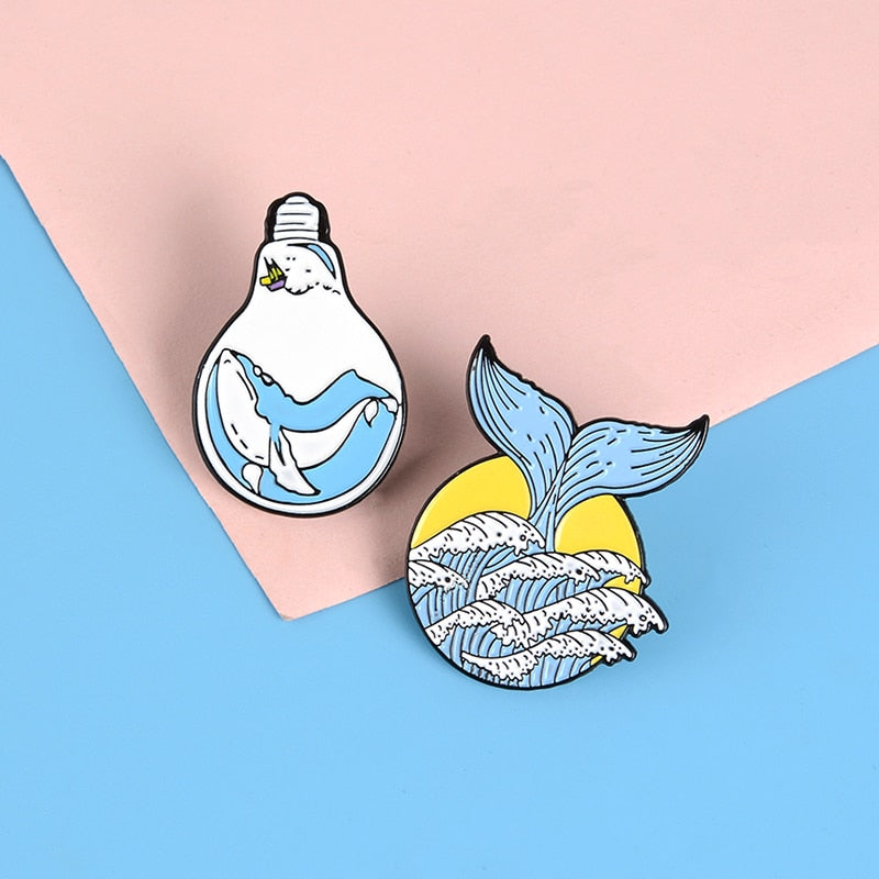 Wave Whale Series Enamel Lapel Pins