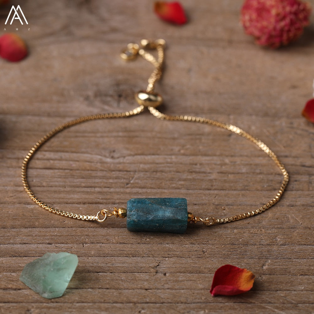 Natural Smooth Gemstone With Gold Chains Bracelet