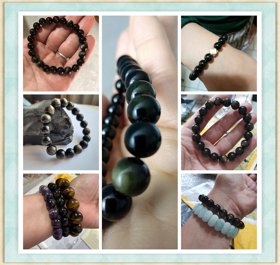 Black Obsidian Beaded Stretch Bracelets