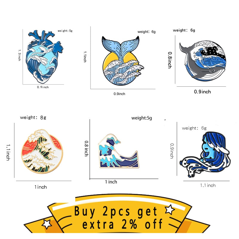 Wave Whale Series Enamel Lapel Pins